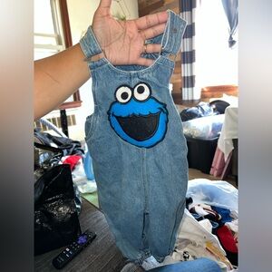 Vintage Denim Cookie Monster Kids Overalls